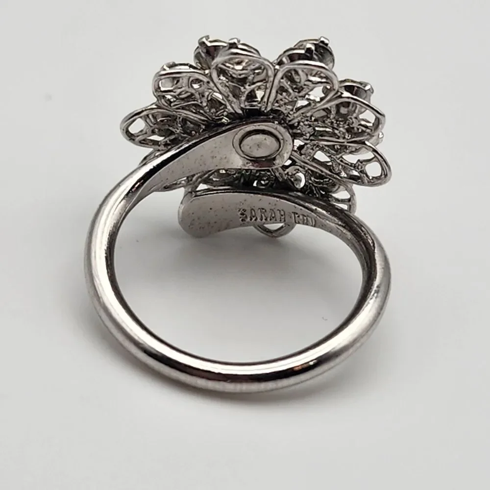 Vintage Sarah Coventry Silver Tone Layered Flower Wrap Adjustable Ring